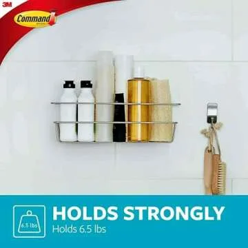 Command Shower Caddy Satin Nickel with Water Resistant Command Strips, Bathroom Organizer, Holds up to 6.5 lbs