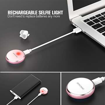 Selfie Ring Light, JANCHUN Rechargable Selfie LED Camera Light with 7 Light Colors and 3 Levels of Brightness - Rose Gold