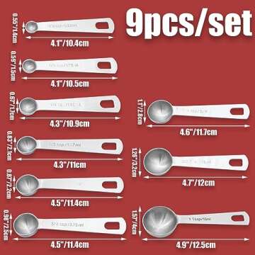 Luomorgo 9 Pcs/Set Measuring Spoons Set, Stainless Steel Measuring Spoons & Tablespoons, 1/16 tsp, 1/8 tsp, 1/4 tsp, 1/3 tsp, 1/2 tsp, 3/4 tsp, 1 tsp, 1/2 tbsp, 1 tbsp for Measuring Ingredients