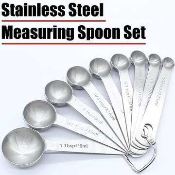 Luomorgo 9 Pcs/Set Measuring Spoons Set, Stainless Steel Measuring Spoons & Tablespoons, 1/16 tsp, 1/8 tsp, 1/4 tsp, 1/3 tsp, 1/2 tsp, 3/4 tsp, 1 tsp, 1/2 tbsp, 1 tbsp for Measuring Ingredients