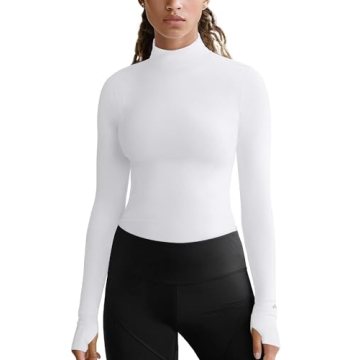 Long Sleeve Athletic Tops for Women Thermal Mock Neck - Ultimate Comfort in White