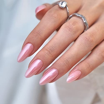 BTArtbox Press On Nails Almond - Soft Gel Pink Chrome, Natural Fit & Lasting Quality