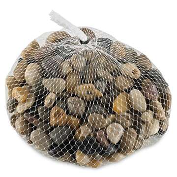 Katzco 2 Pounds Large Decorative River Rock Stones - Natural Polished Mixed Color Stones - Use in Glassware, Like Vases, Aquariums and Terrariums to Enhance The Appearance