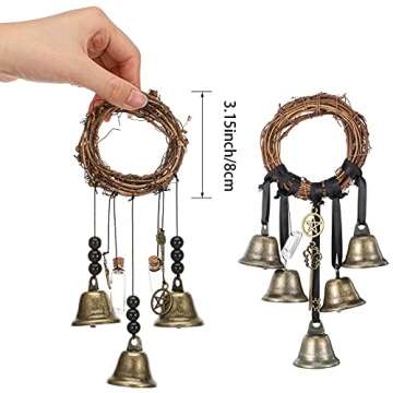 4 Pieces Witch Bells Protection Door Knob Hanger Witch Wind Chime 3.1 Inch Wreath Handmade Door Hang...