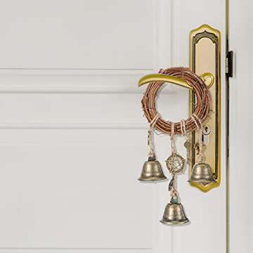 4 Pieces Witch Bells Protection Door Knob Hanger Witch Wind Chime 3.1 Inch Wreath Handmade Door Hanger Bell for Clear Negative Energy Witchcraft Home Decor Supplies for Boho Home(Elegant Style)