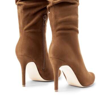 DREAM PAIRS Knee High Boots for Women, Sexy Pointed Toe Stiletto High Heel Slouchy Suede Tall Boots,Size 7.5,Brown-Suede,SDKB2422W