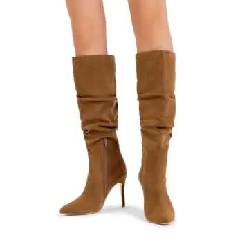 DREAM PAIRS Knee High Boots for Women, Sexy Pointed Toe Stiletto High Heel Slouchy Suede Tall Boots,Size 7.5,Brown-Suede,SDKB2422W