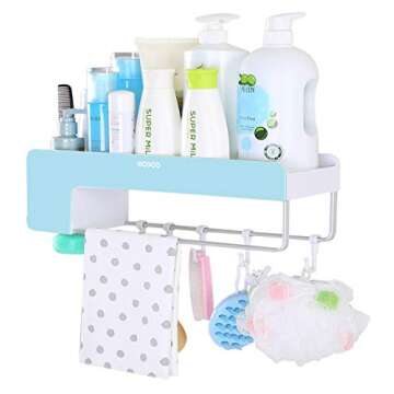 iHEBE Adhesive Bathroom Shelf Storage Organizer Wall Mount No Drilling Shower Shelf Kitchen Storage Basket Rack Shelves Shower Caddy