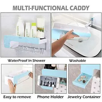 iHEBE Adhesive Bathroom Shelf Storage Organizer Wall Mount No Drilling Shower Shelf Kitchen Storage Basket Rack Shelves Shower Caddy