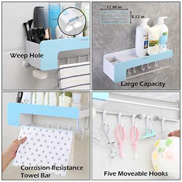 iHEBE Adhesive Bathroom Shelf Storage Organizer Wall Mount No Drilling Shower Shelf Kitchen Storage Basket Rack Shelves Shower Caddy