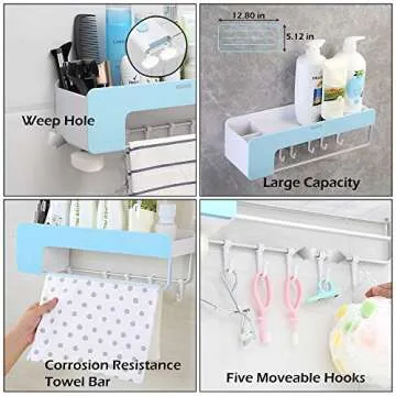 iHEBE Adhesive Bathroom Shelf Storage Organizer Wall Mount No Drilling Shower Shelf Kitchen Storage Basket Rack Shelves Shower Caddy