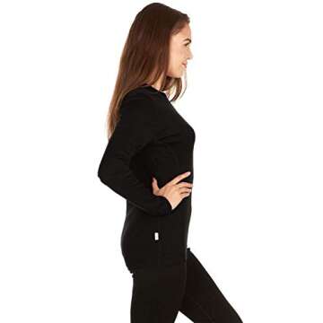 100% Merino Wool - Women's Midweight Base Layer - Long Sleeve Crew - Black - Medium