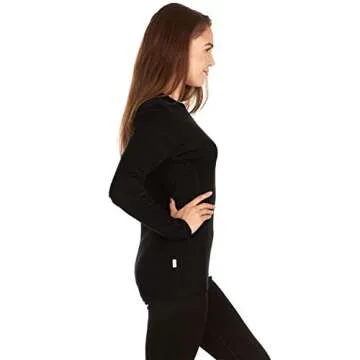100% Merino Wool - Women's Midweight Base Layer - Long Sleeve Crew - Black - Medium