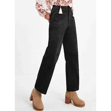 Acelitt Women Casual Fall Corduroy Pants Fashion 2024 Trendy Comfy Loose Elastic Waist Straight Leg Pants Trousers Black XL