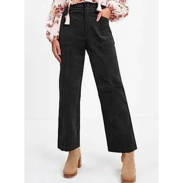 Acelitt Women Casual Fall Corduroy Pants Fashion 2024 Trendy Comfy Loose Elastic Waist Straight Leg Pants Trousers Black XL