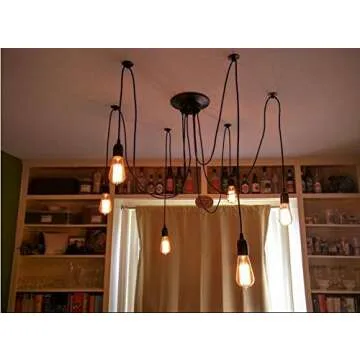 LemonBest 6 Head E27 Vintage DIY Ceiling Chandelier Light Fixtures Antique Adjustable Flush Mount Pendant Light Lamp