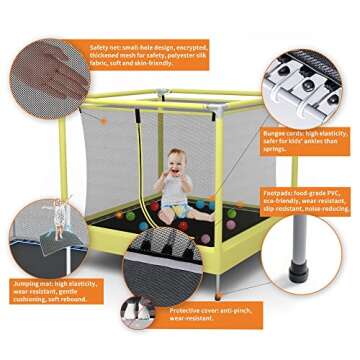 YIsintruan Trampoline for Kids - 6.5FT/4.5FT Indoor/Outdoor Toddler/Kids Trampoline with Net, Safety Small/Baby Trampoline with Enclosure - Birthday Gift for Children Age 1-8 (1, Yellow-Black, 6.5FT)