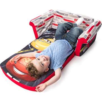 Marshmallow Furniture 2-in-1 Flip Open Foam Couch Bed Sleeper Sofa Kid's Furniture for Ages 18 Months and Up, Disney Pixar Cars 3