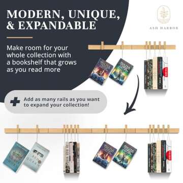 Ash Harbor Floating Wall Bookshelf - Wall Mounted Book Organizer with Included Bookmarks - Hardwood Hanging Bookshelf for Bedroom, Living Room, or Kitchen - A Thoughtful Gift for Book Lovers (Natural)