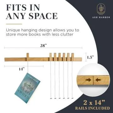 Ash Harbor Floating Wall Bookshelf - Wall Mounted Book Organizer with Included Bookmarks - Hardwood Hanging Bookshelf for Bedroom, Living Room, or Kitchen - A Thoughtful Gift for Book Lovers (Natural)