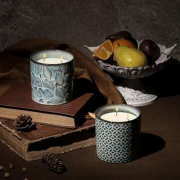 TALENT CANDLES Scented Candle, Nostalgic Ceramic Jar Candle, Up to 40 Hours Burning Time with 3 Cotton Wicks, Ideal for Bedroom, Kitchen, Bath
