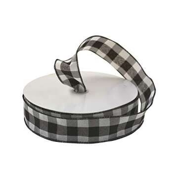 Buffalo Check Black White Ribbon - 1 1/2" x 50 Yards, Wired Edge Plaid Christmas Ribbon, Wreath, Far...