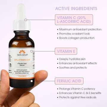 SKIN DEVA 20% Vitamin C Serum for Face with Vitamin E Plus Ferulic Acid Skincare Serum 1 fl oz 30 ML Rejuvenates Skin to Fresh & Neutralizes Free Radicals to Brighten Even Vitamin Serum