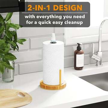 SpaceAid SprayNeat Paper Towel Holder with Spray Bottle, Countertop Paper Towels Holders Stand with Sprayer Inside Center, Under Cabinet Papertowels Roller for Kitchen and Bathroom (Black)