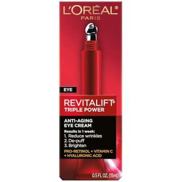 L'Oreal Paris Revitalift Triple Power Anti-Aging Eye Cream Treatment, with Pro Retinol, Hyaluronic A...