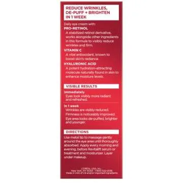 L'Oreal Paris Revitalift Triple Power Anti-Aging Eye Cream Treatment, with Pro Retinol, Hyaluronic Acid & Vitamin C to Reduce Wrinkles, De-puff and Brighten Skin, 0.5 fl. oz.