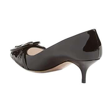 YDN Women Elegance Low Kitten Heel Pumps Pointy Toe Slip On Patent Buckle Basic Office Dress Shoes Black 8