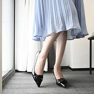 YDN Women Elegance Low Kitten Heel Pumps Pointy Toe Slip On Patent Buckle Basic Office Dress Shoes Black 8