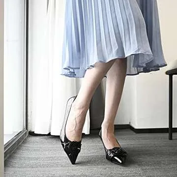 YDN Women Elegance Low Kitten Heel Pumps Pointy Toe Slip On Patent Buckle Basic Office Dress Shoes Black 8