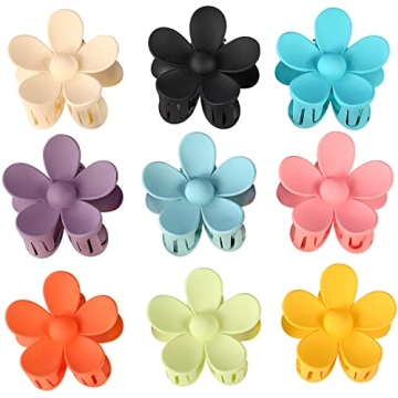 Flower Hair Claw Clip Set - 9PCS Cute Matte Clips for Women and Girls, Durable Non-Slip Barrettes fo...