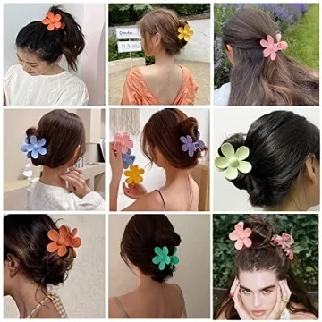 Flower Hair Claw Clip Set - 9 Colorful Clips for Stylish Women
