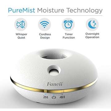 Fancii Cool Mist Personal Mini Humidifier, USB or Battery Operated Portable Travel Humidifying Device for use with Water Bottles