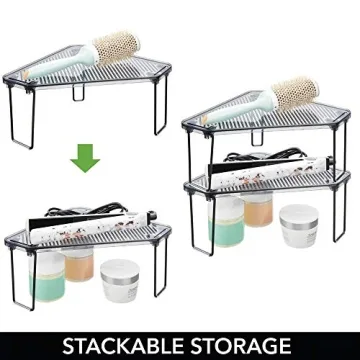 mDesign Corner Stackable Storage Rack for Bathroom Essentials