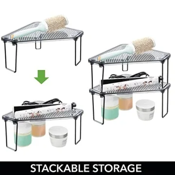 mDesign Corner Stackable Storage Rack for Bathroom Essentials