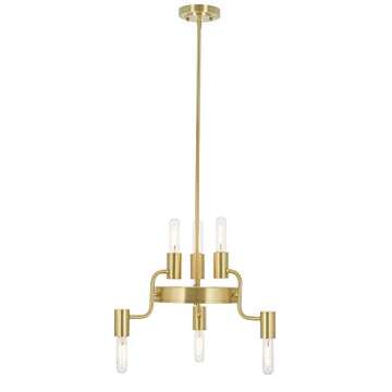 Amazon Brand – Rivet Tubular Pendant Chandelier, Modern 6-Light Brass and Glass, with Bulb, 18.13"H, Satin Brass