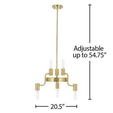 Amazon Brand – Rivet Tubular Pendant Chandelier, Modern 6-Light Brass and Glass, with Bulb, 18.13"H, Satin Brass