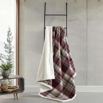 Eddie Bauer - Throw Blanket, Cotton Flannel Home Decor, All Season Reversible Sherpa Bedding (Twin Lakes Red, Throw)