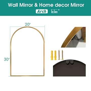 TinyTimes 20"x30" Arched Wall Mirror, Vanity Mirror, with Metal Frame, for Bathroom, Bedroom, Entryway, Modern & Contemporary Wall Mirror - Gold