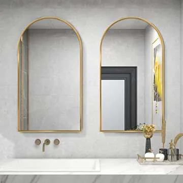 TinyTimes Arched Wall Mirror with Metal Frame - Gold