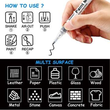 White Paint Pen, 8 Pack 0.7mm Acrylic Paint Pens with 2 White 2 Black 2 Gold 2 Silver Paint Pen Permanent Marker for Wood Rock Fabric Metal Plastic Ceramic Acrylic Paint Markers Extra Fine Tip