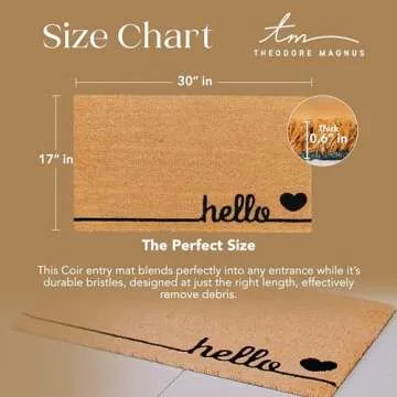 THEODORE MAGNUS Door Mat – Coir Doormat for Outdoor Entrance, Durable Welcome Mat with Non-Slip Backing, Perfect for Front Door and Entryway - Outdoor/Indoor - Hello Love