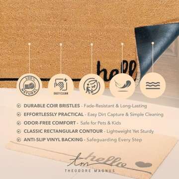 THEODORE MAGNUS Door Mat – Coir Doormat for Outdoor Entrance, Durable Welcome Mat with Non-Slip Backing, Perfect for Front Door and Entryway - Outdoor/Indoor - Hello Love