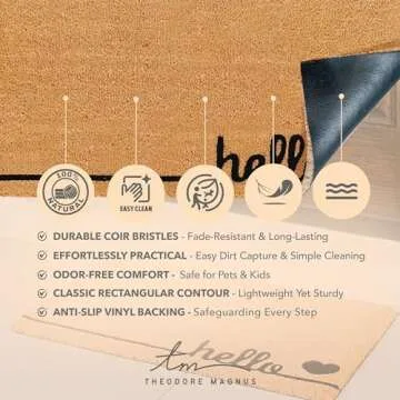 THEODORE MAGNUS Door Mat – Coir Doormat for Outdoor Entrance, Durable Welcome Mat with Non-Slip Backing, Perfect for Front Door and Entryway - Outdoor/Indoor - Hello Love