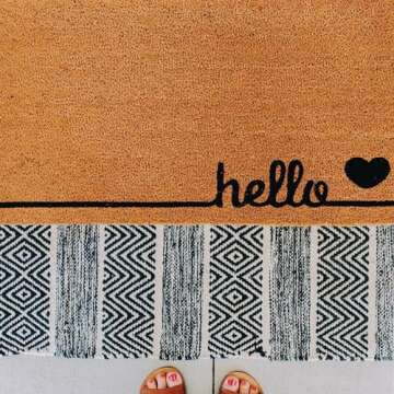 THEODORE MAGNUS Door Mat – Coir Doormat for Outdoor Entrance, Durable Welcome Mat with Non-Slip Backing, Perfect for Front Door and Entryway - Outdoor/Indoor - Hello Love