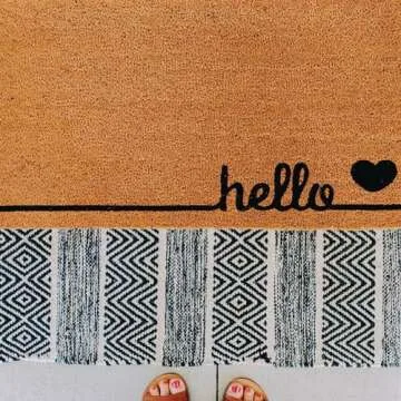 THEODORE MAGNUS Door Mat – Coir Doormat for Outdoor Entrance, Durable Welcome Mat with Non-Slip Backing, Perfect for Front Door and Entryway - Outdoor/Indoor - Hello Love