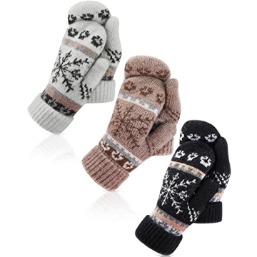 Vicenpal 3 Pairs Women's Winter Gloves Warm Lining Mittens Knit Thick Wool Gloves Knit Mittens for W...